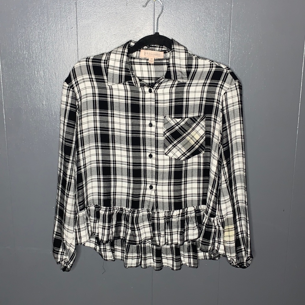Philosophy Button Down Plaid black white Size XS‎